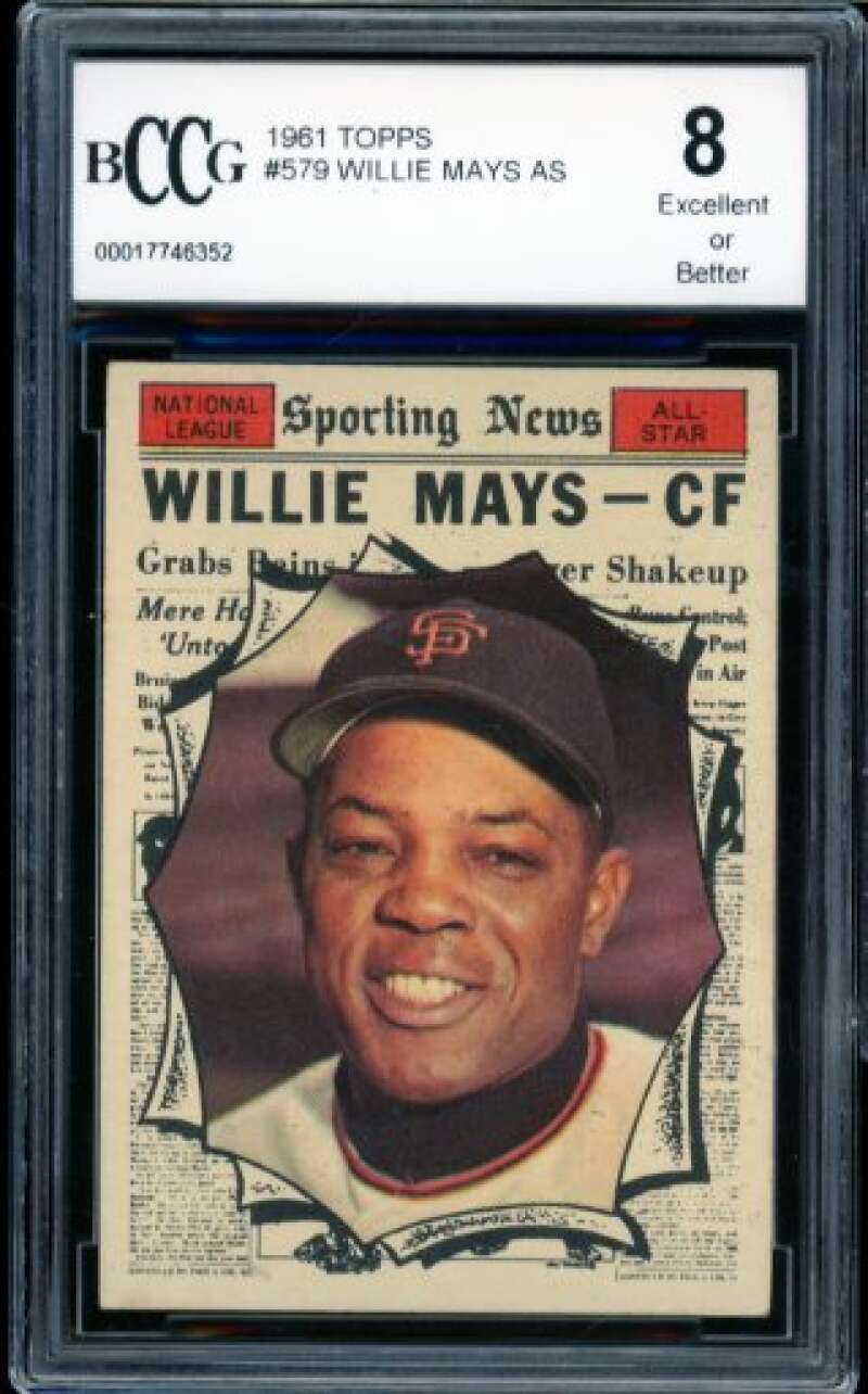 1961 Topps #579 Willie Mays AS Card BGS BCCG 8 Excellent+ Image 1
