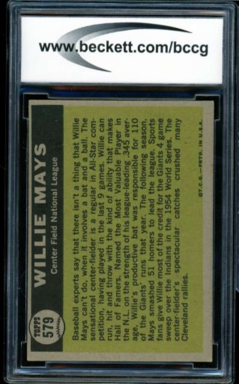 1961 Topps #579 Willie Mays AS Card BGS BCCG 8 Excellent+ Image 2