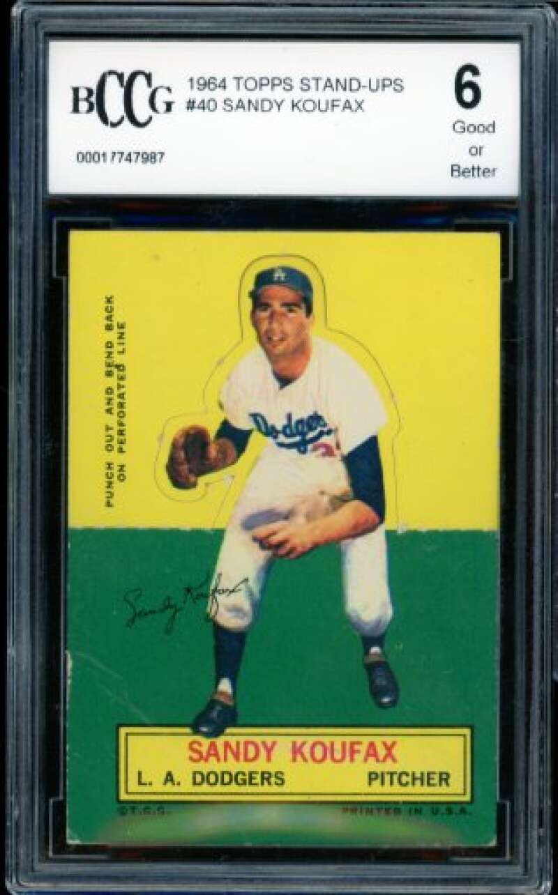 1964 Topps Stand-Ups #40 Sandy Koufax Card BGS BCCG 6 Good+ Image 1