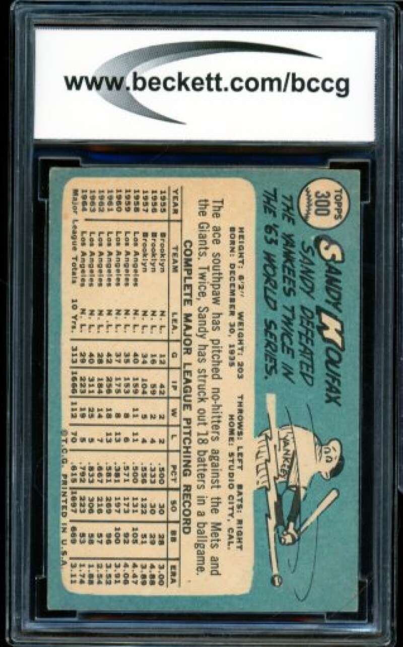 1965 Topps #300 Sandy Koufax Card BGS BCCG 7 Very Good+ Image 2