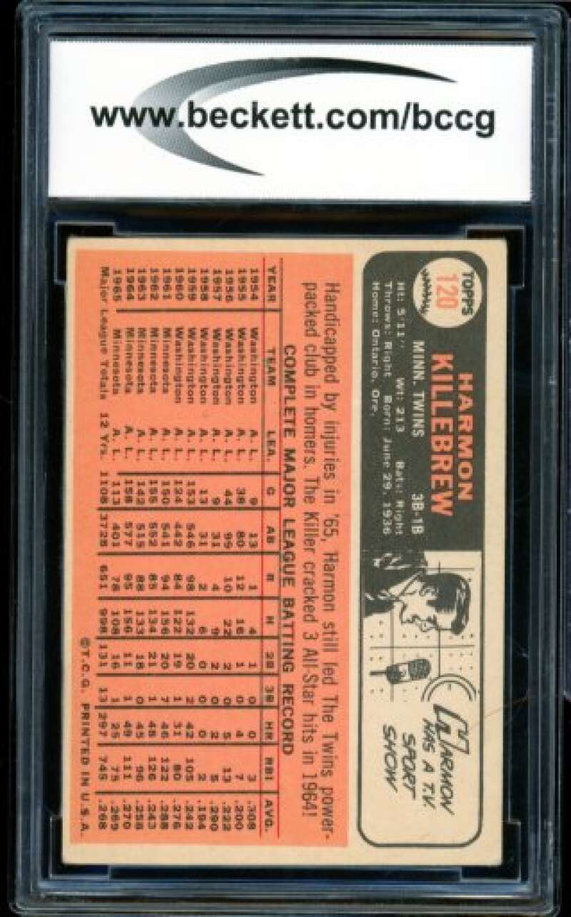 1966 Topps #120 Harmon Killebrew Card BGS BCCG 7 Very Good+ Image 2