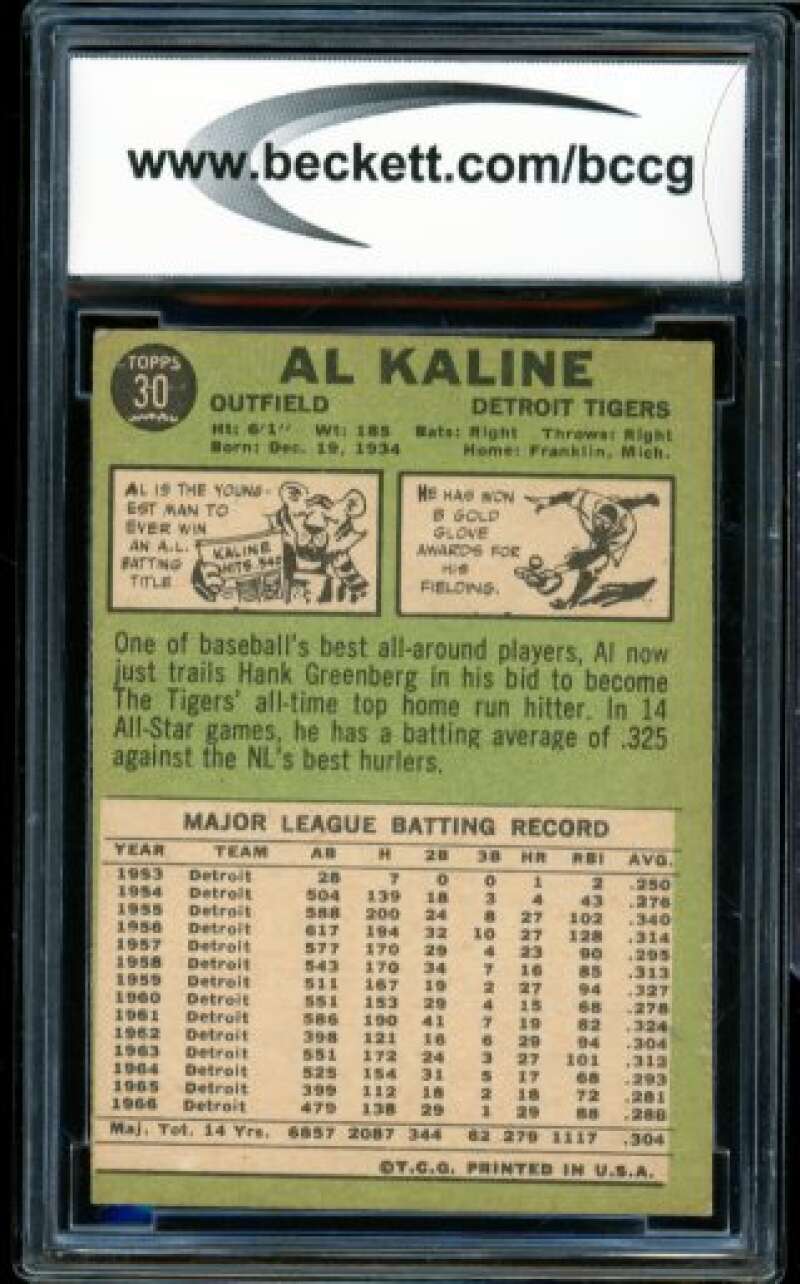 1967 Topps #30 Al Kaline Card BGS BCCG 7 Very Good+ Image 2
