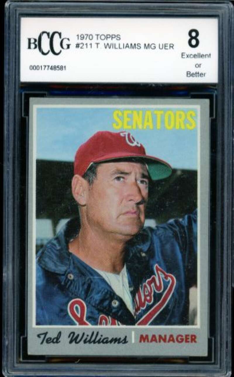1970 Topps #211 Ted Williams Card BGS BCCG 8 Excellent+ Image 1