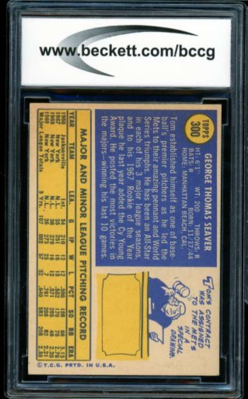 1970 Topps #300 Tom Seaver Card BGS BCCG 8 Excellent+ Image 2