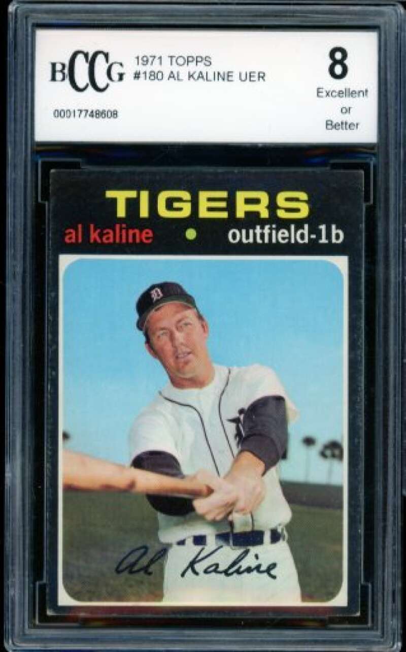 1971 Topps #180 Al Kaline Card BGS BCCG 8 Excellent+ Image 1