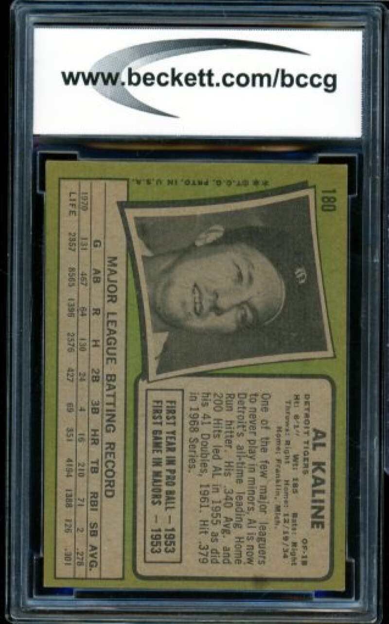 1971 Topps #180 Al Kaline Card BGS BCCG 8 Excellent+ Image 2