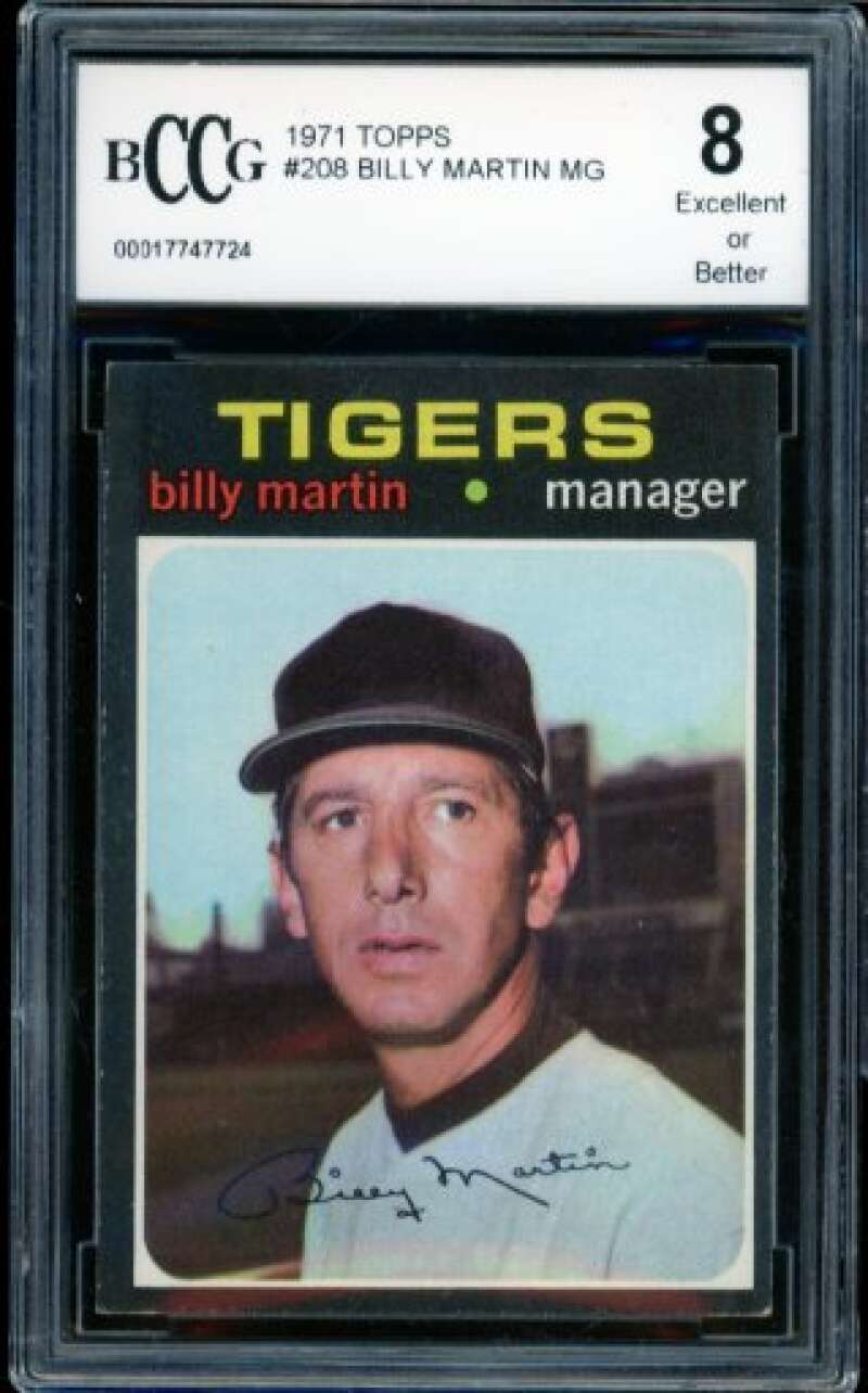 1971 Topps #208 Billy Martin Card BGS BCCG 8 Excellent+ Image 1