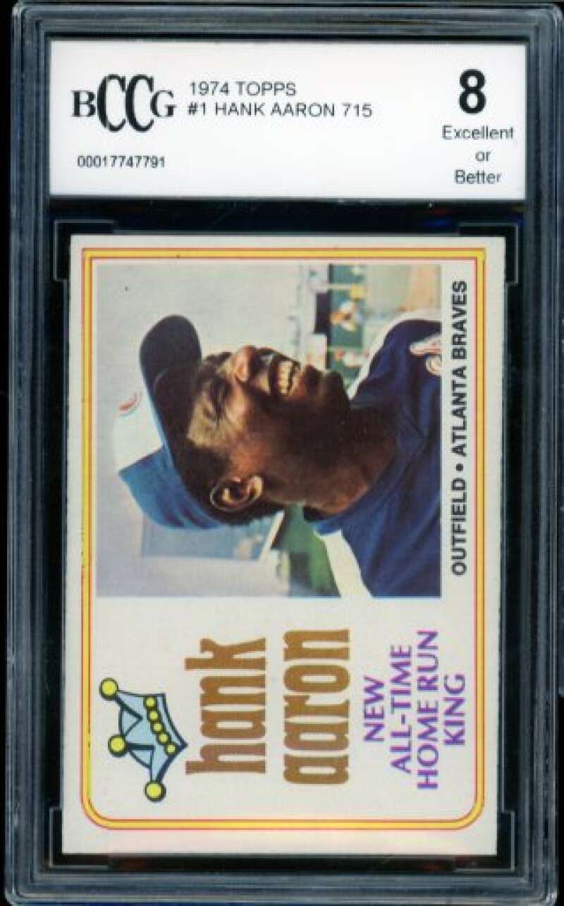 1974 Topps #1 Hank Aaron Card BGS BCCG 8 Excellent+ Image 1