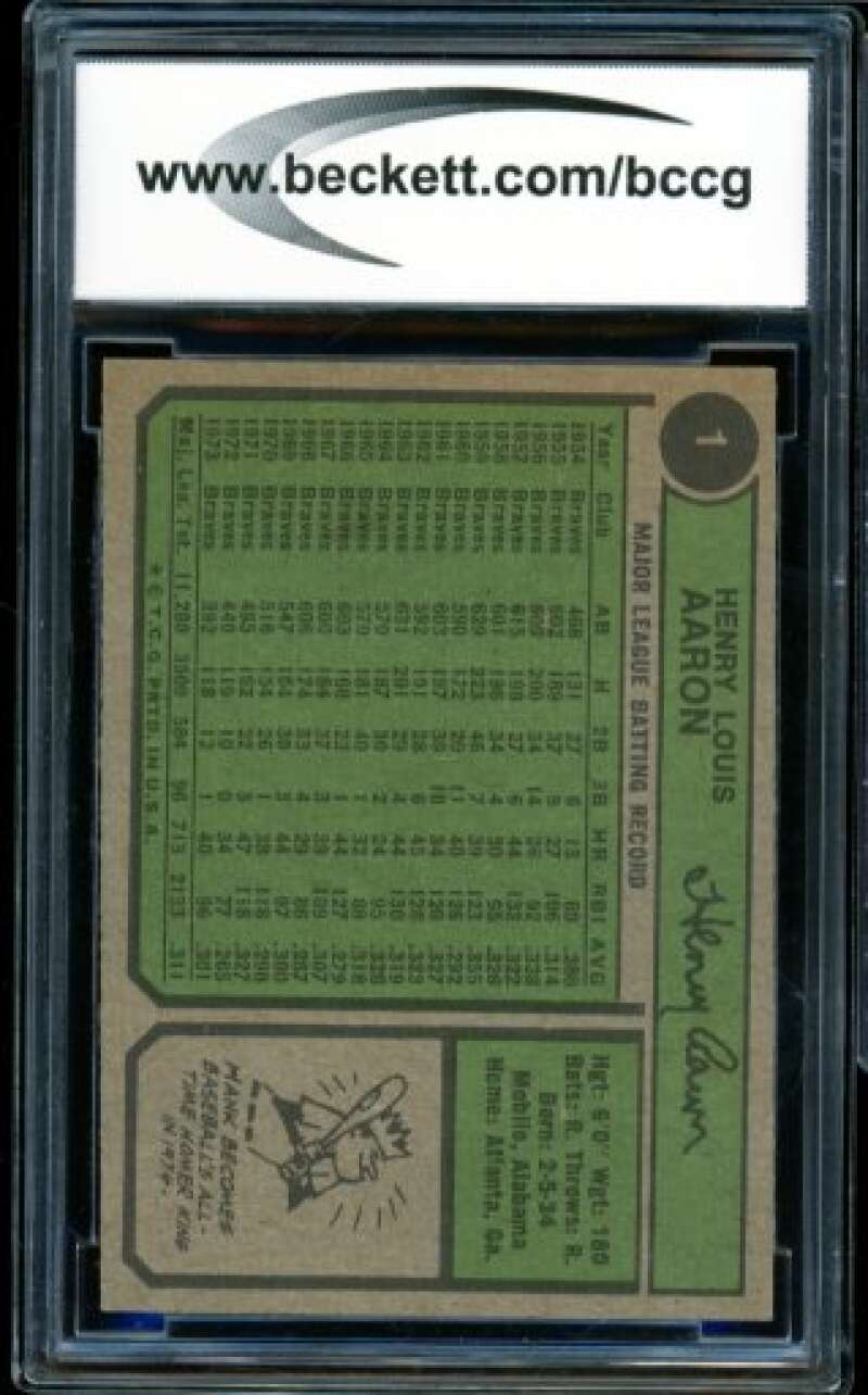 1974 Topps #1 Hank Aaron Card BGS BCCG 8 Excellent+ Image 2