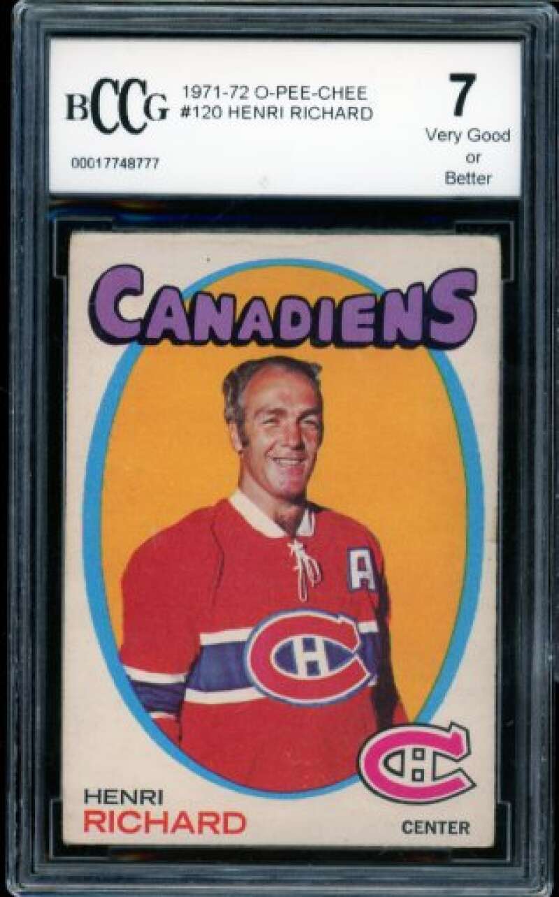 1971-72 O-Pee-Chee #120 Henri Richard Card BGS BCCG 7 Very Good+ Image 1