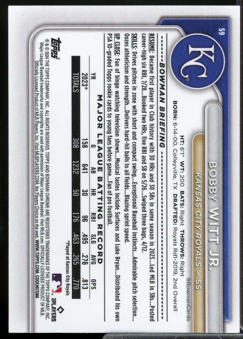 Bobby Witt Jr. Card 2024 Bowman Chrome Bowman Mega Box #59  Image 2