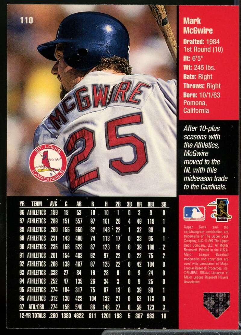 Mark McGwire Card 1998 Upper Deck Special F/X #110  Image 2