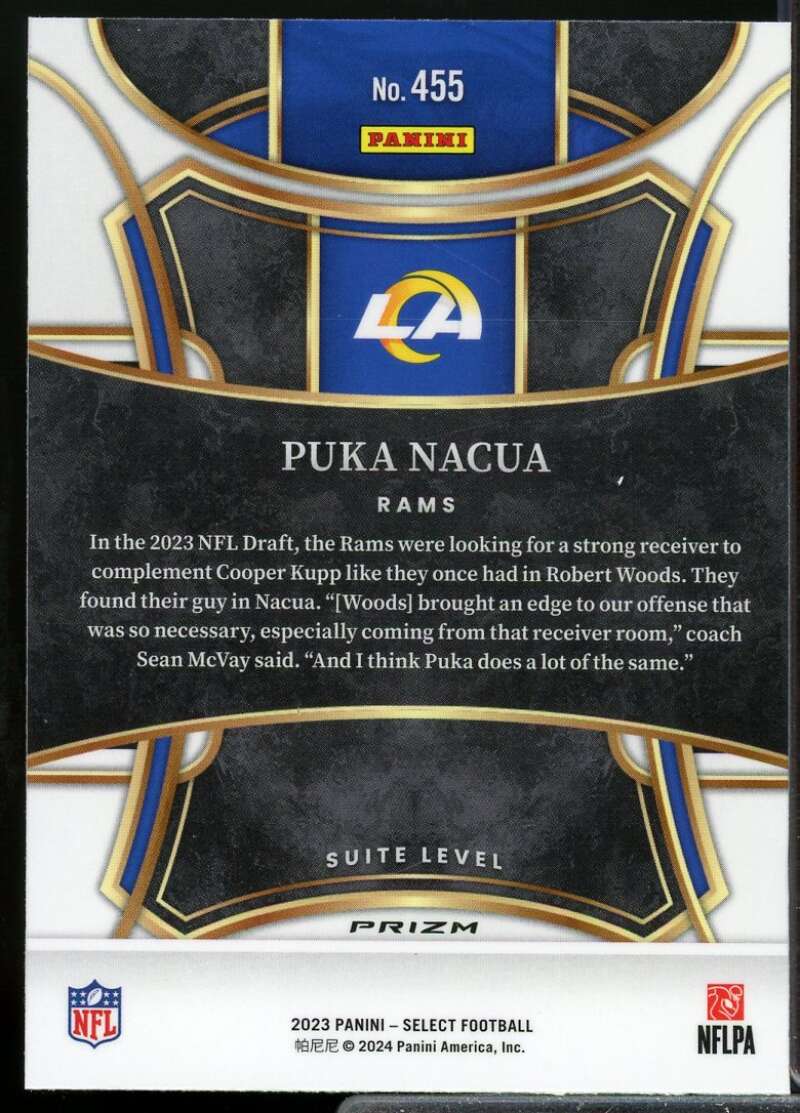 Puka Nacua Rookie Card 2023 Select Rookie Card Prizm Silver #455  Image 2