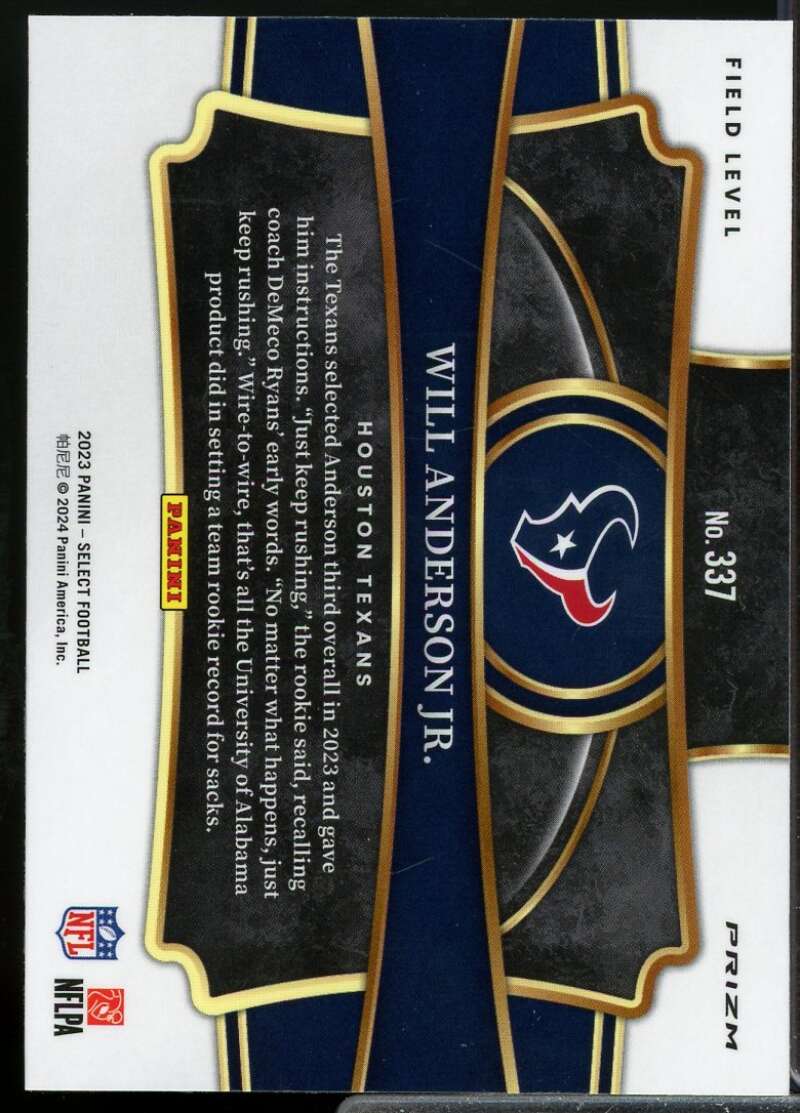 Will Anderson Jr. Rookie Card 2023 Select Rookie Card Prizm Silver #337  Image 2