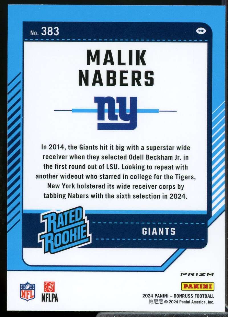 Malik Nabers Rookie 2024 Donruss Optic Rated Rookie Preview Red Pandora #383  Image 2