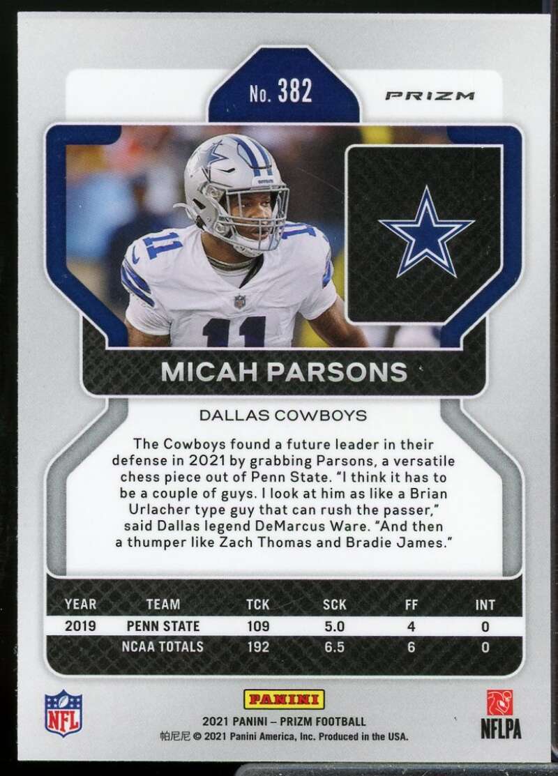 Micah Parsons Rookie Card 2021 Panini Prizm Prizms Lazer #382  Image 2