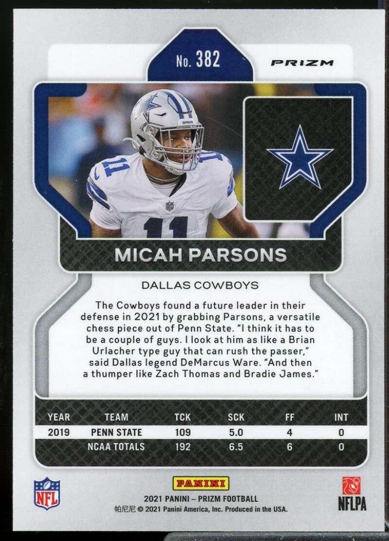 Micah Parsons Rookie Card 2021 Panini Prizm Prizms Pink #382  Image 2