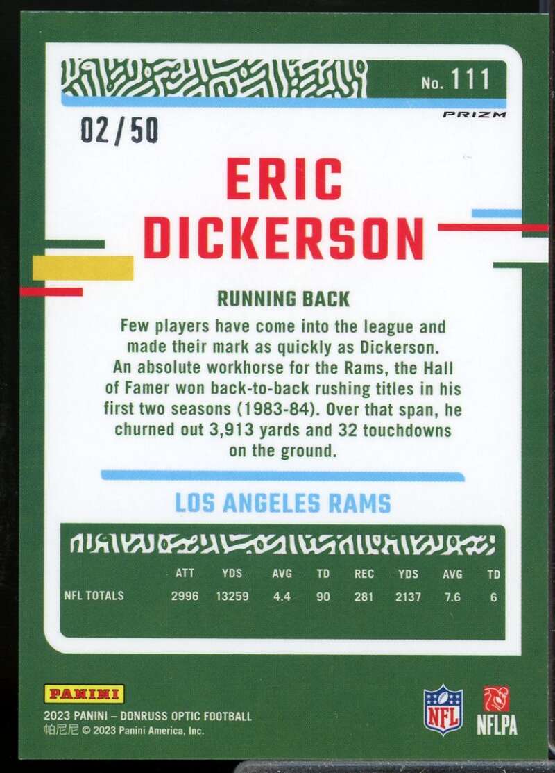 Eric Dickerson Card 2023 Donruss Optic Purple #111  Image 2