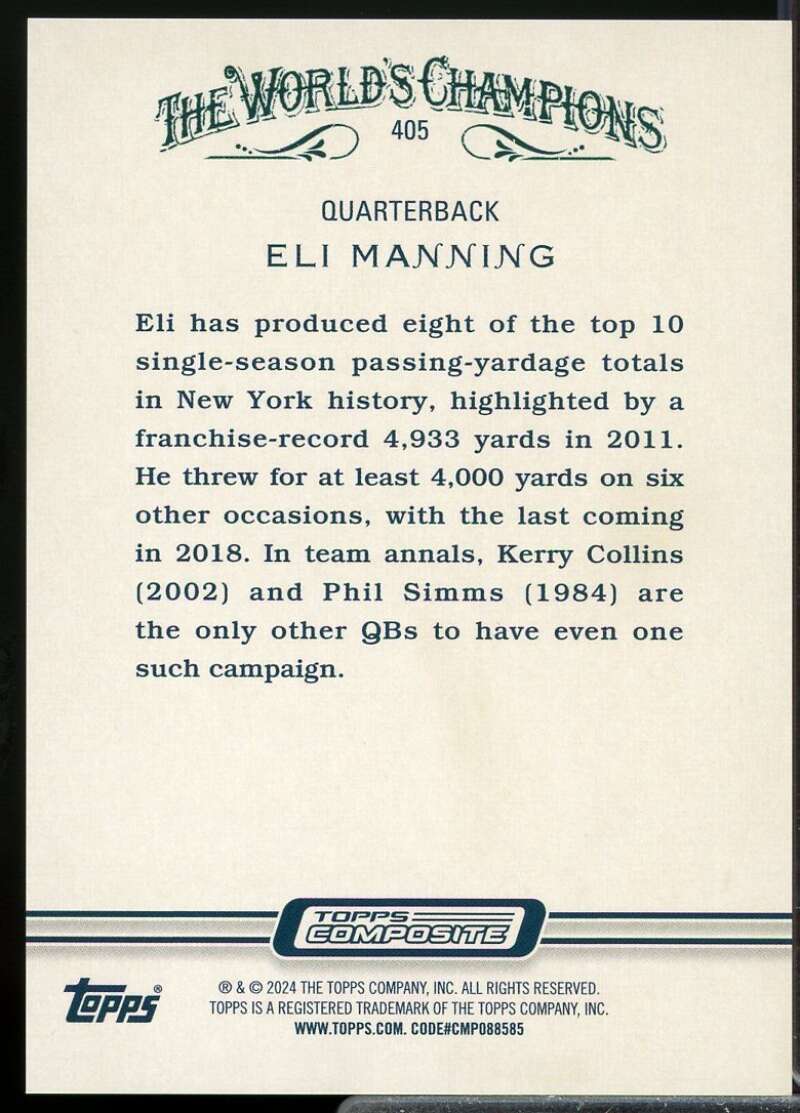 Eli Manning Card 2023 Topps Composite Allen and Ginter Green Portrait #405  Image 2