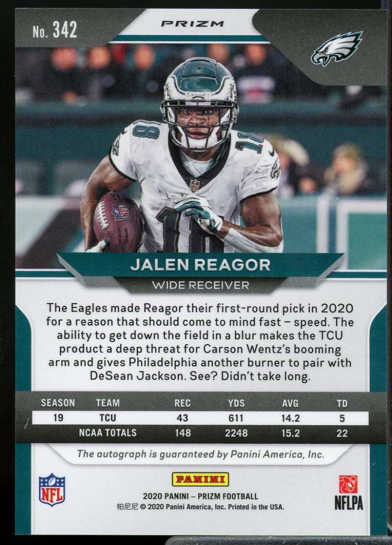 Jalen Reagor Rookie Card 2020 Panini Prizm Autographs Prizms No Huddle #342  Image 2