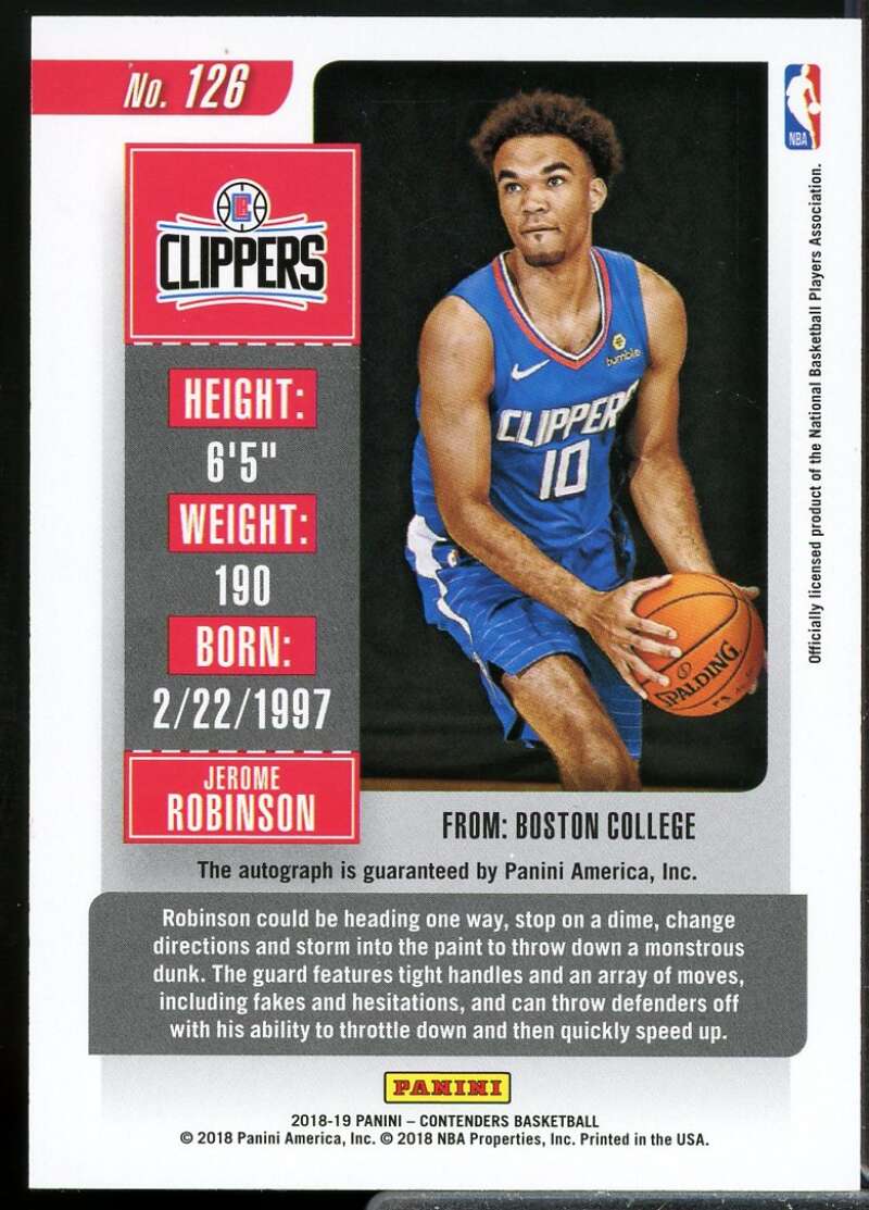 Jerome Robinson Rookie Card 2018-19 Panini Contenders Autograph #126  Image 2