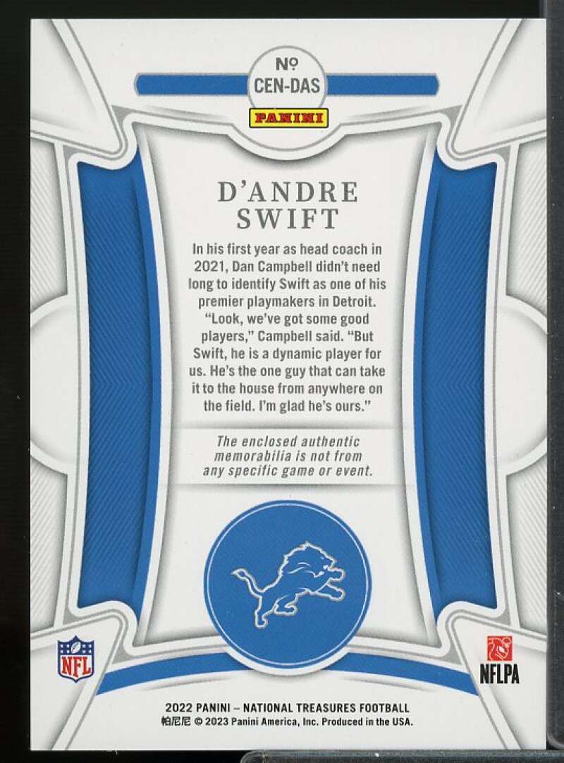 D'Andre Swift Card 2022 Panini National Treasures Century Materials #67  Image 2