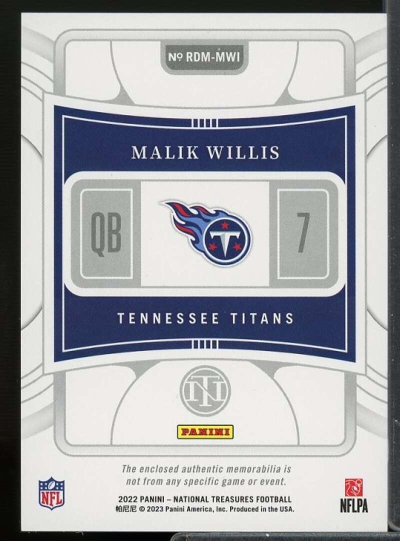 Malik Willis Card 2022 Panini National Treasures Rookie Dual Materials #25  Image 2