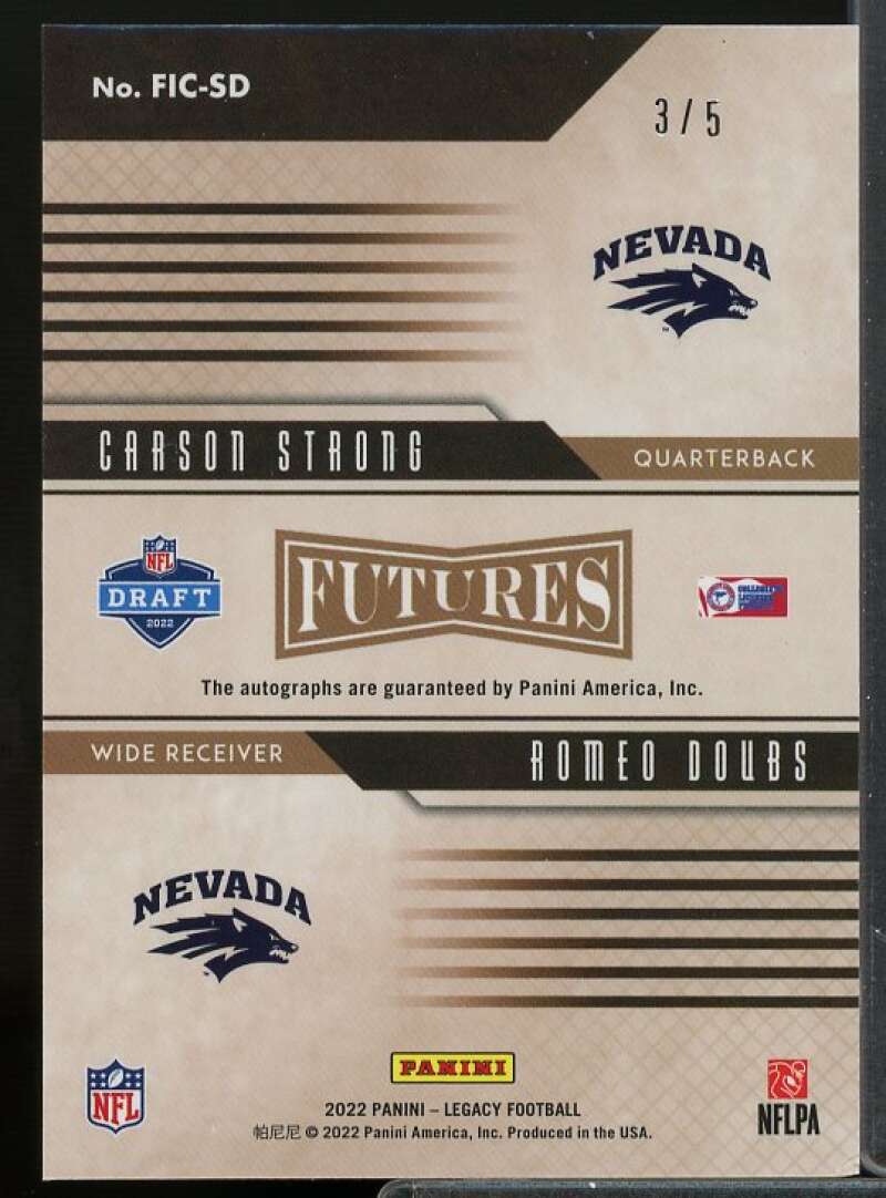 Carson Strong/Romeo Doubs Card 2022 Panini Legacy Futures Ink Combos Diamond #6  Image 2