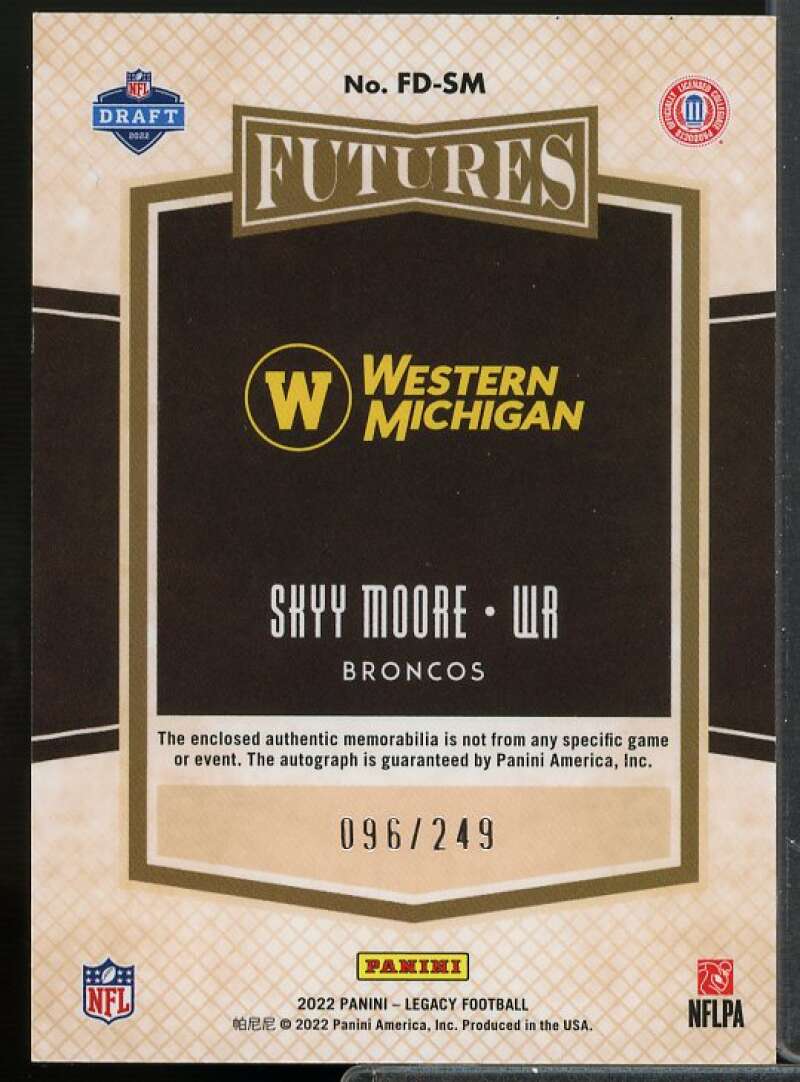 Skyy Moore Rookie Card 2022 Panini Legacy Futures Dual Patch Autographs #21  Image 2