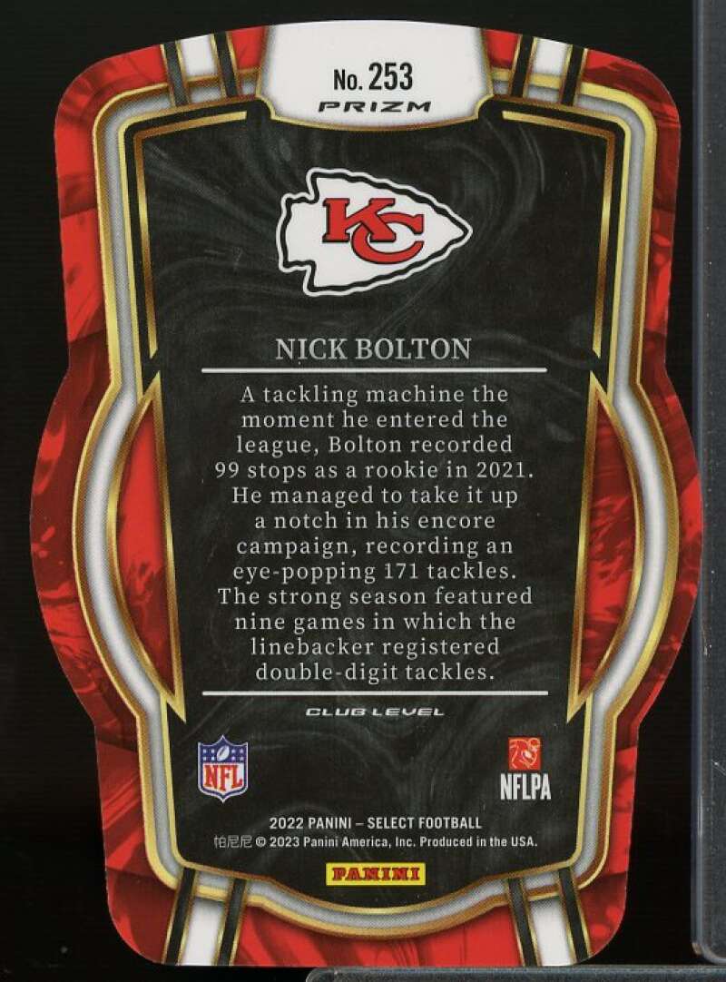 Nick Bolton Card 2022 Select Prizm Black and Red Die Cut #253  Image 2