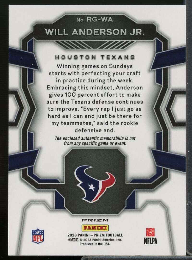 Will Anderson Jr. 2023 Panini Prizm Rookie Gear Prizms Neon Green Pulsar #16  Image 2