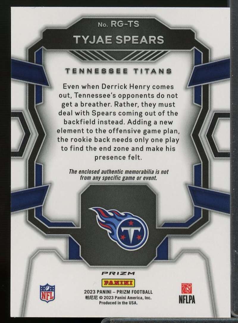 Tyjae Spears Rookie Card 2023 Panini Prizm Rookie Gear #25  Image 2