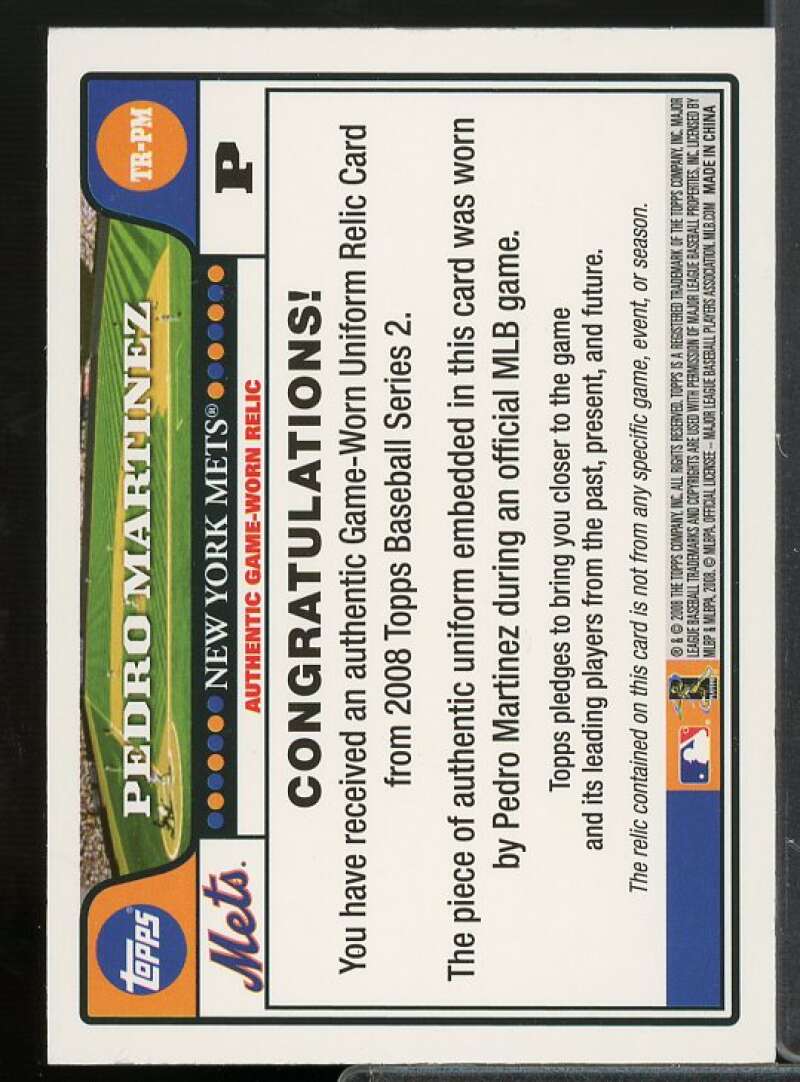 Pedro Martinez Card 2008 Topps Retail Relics #PM  Image 2