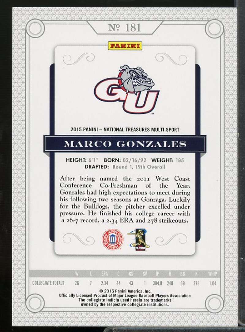 Marco Gonzales Rookie 2015 Panini National Treasures Collegiate Multisport #181  Image 2