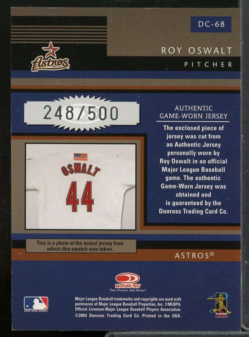 Roy Oswalt Jsy Card 2003 Diamond Kings Diamond Cut Collection #DC68  Image 2