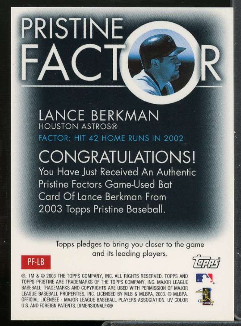 Lance Berkman Card 2003 Topps Pristine Factor Bat Relics #LB  Image 2