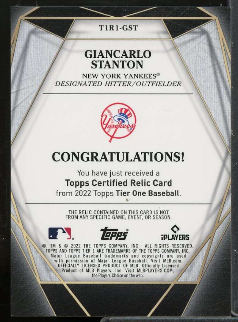 Giancarlo Stanton B Card 2022 Topps Tier One Relics #T1RGST  Image 2