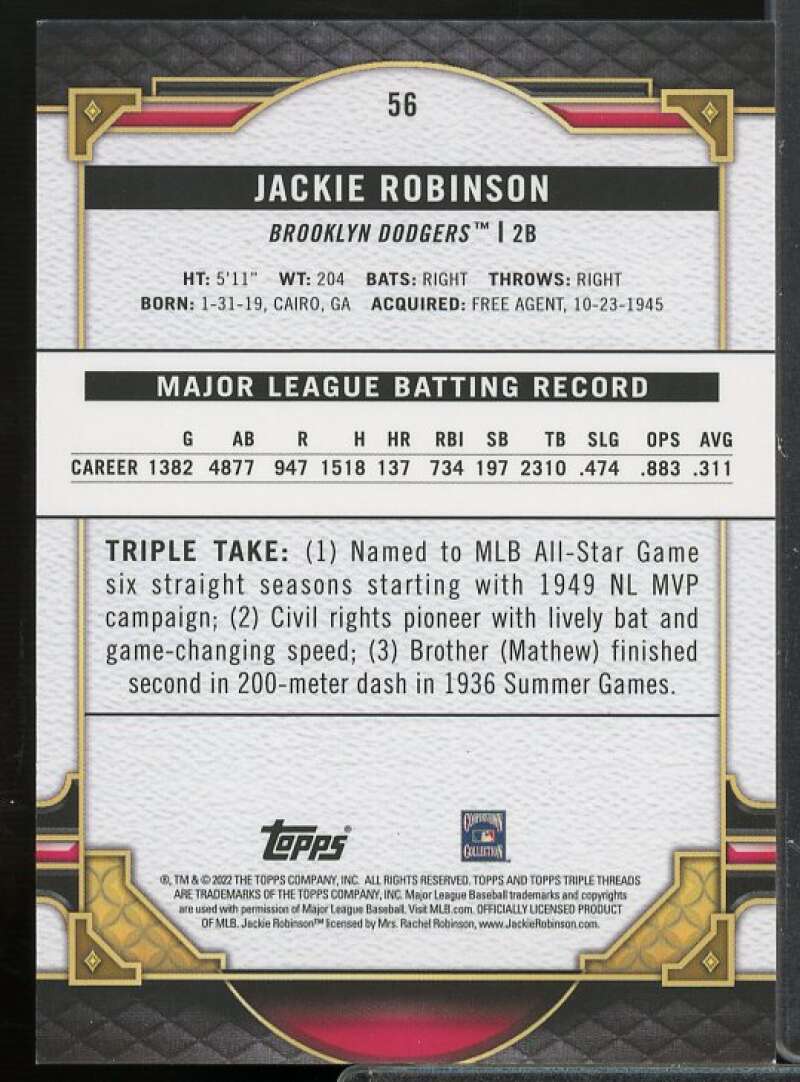 Jackie Robinson Card 2022 Topps Triple Threads Amber #56  Image 2