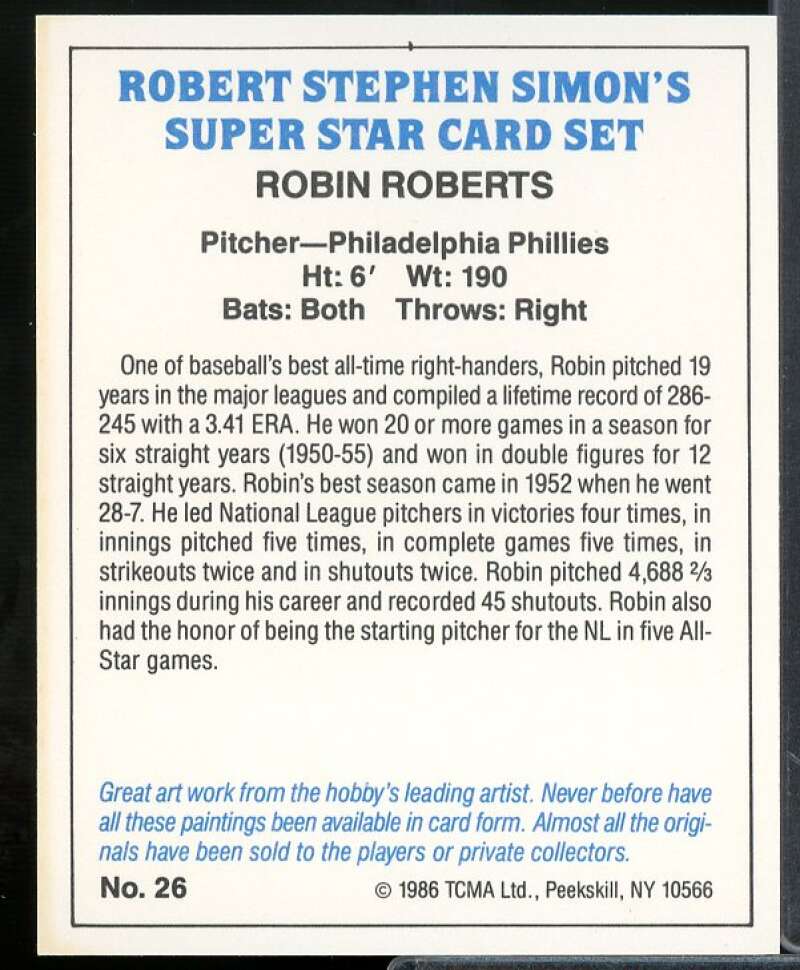 Robin Roberts Card 1986 TCMA Superstars Simon #26  Image 2