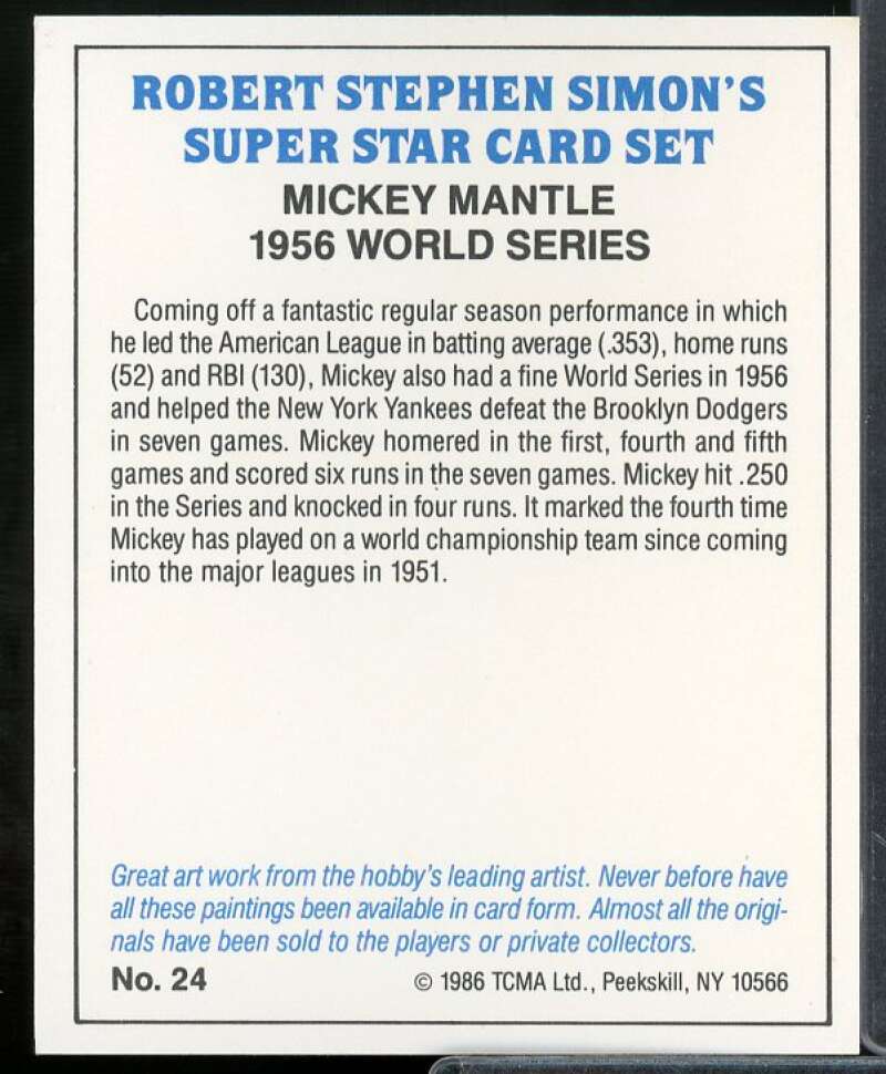 Mickey Mantle Card 1986 TCMA Superstars Simon #24  Image 2