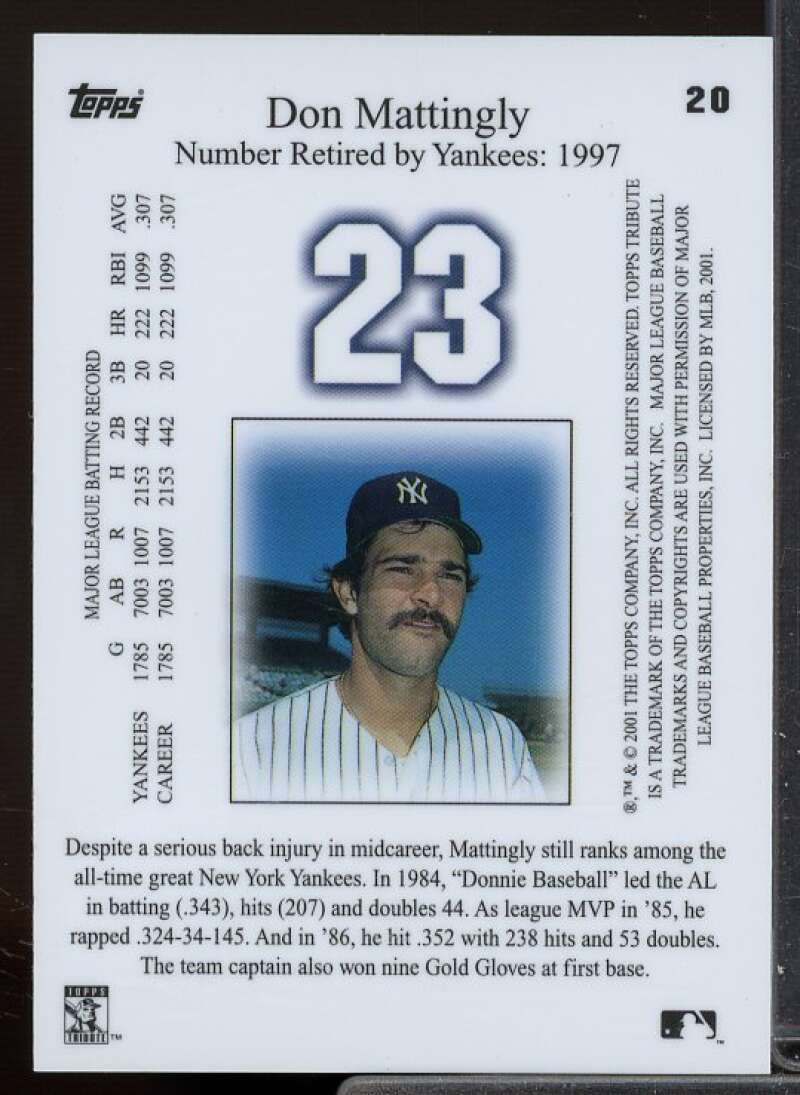 Don Mattingly Card 2001 Topps Tribute #20  Image 2