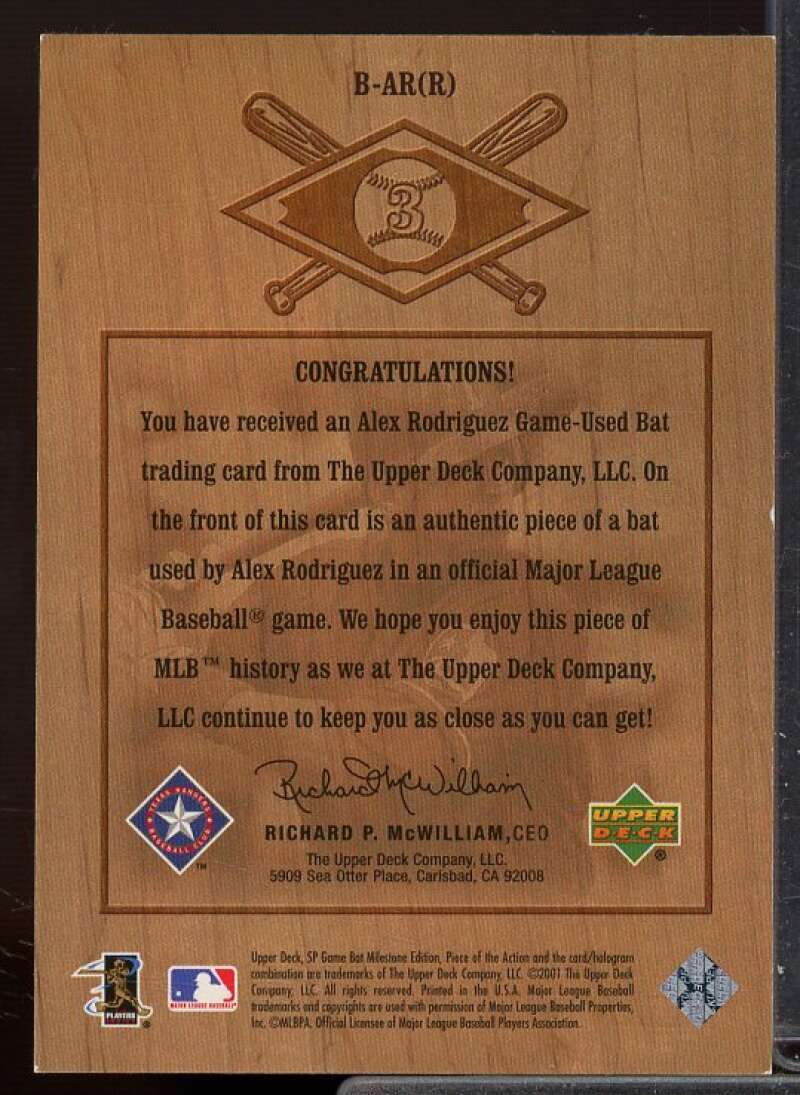 A. Rodriguez 2001 SP Game Bat Milestone Piece of Action Bound for the Hall #BAR  Image 2