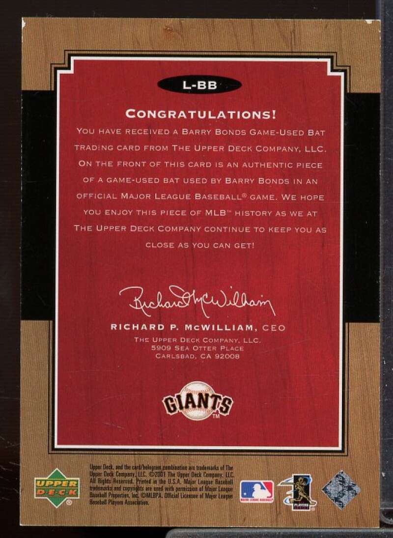 Barry Bonds DP Card 2001 Upper Deck Legends Legendary Lumber #LBB  Image 2