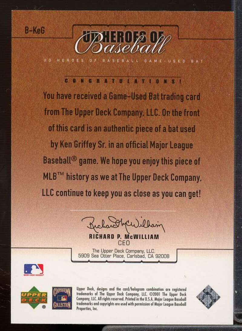 Griffey Sr. 2001 Upper Deck Prospect Premieres Heroes of Baseball Game Bat #BKEG  Image 2
