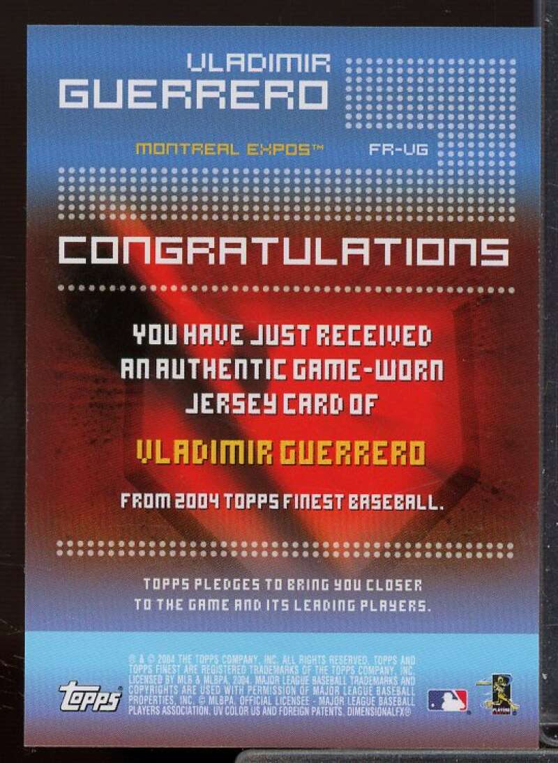 Vladimir Guerrero Jsy B Card 2004 Finest Relics #VG  Image 2