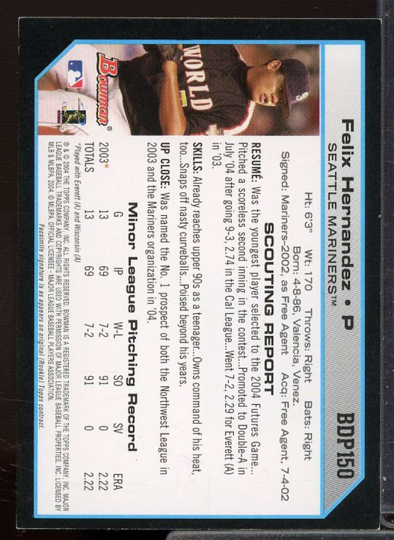 Felix Hernandez Rookie Card 2004 Bowman Draft Futures Game Jersey Relics #150  Image 2