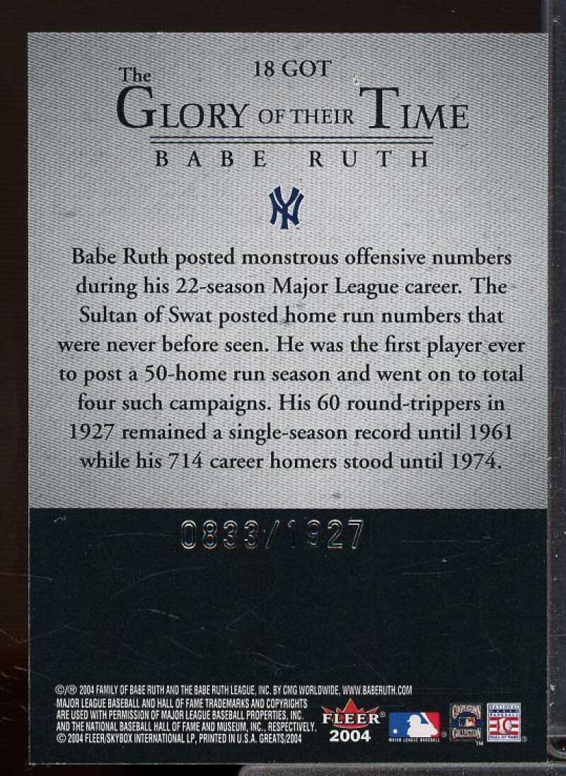 Babe Ruth Card 2004 Greats of the Game Glory of Their Time #18  Image 2