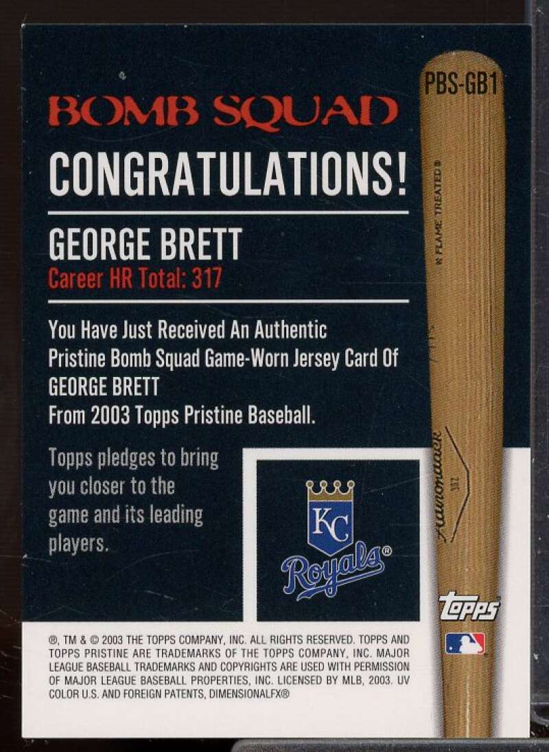 George Brett Jsy A Card 2003 Topps Pristine Bomb Squad Relics #GB1  Image 2