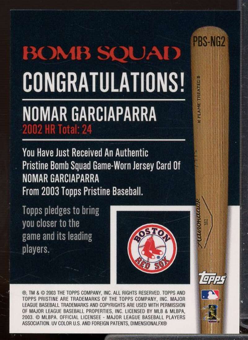 Nomar Garciaparra Jsy B Card 2003 Topps Pristine Bomb Squad Relics #NG2  Image 2