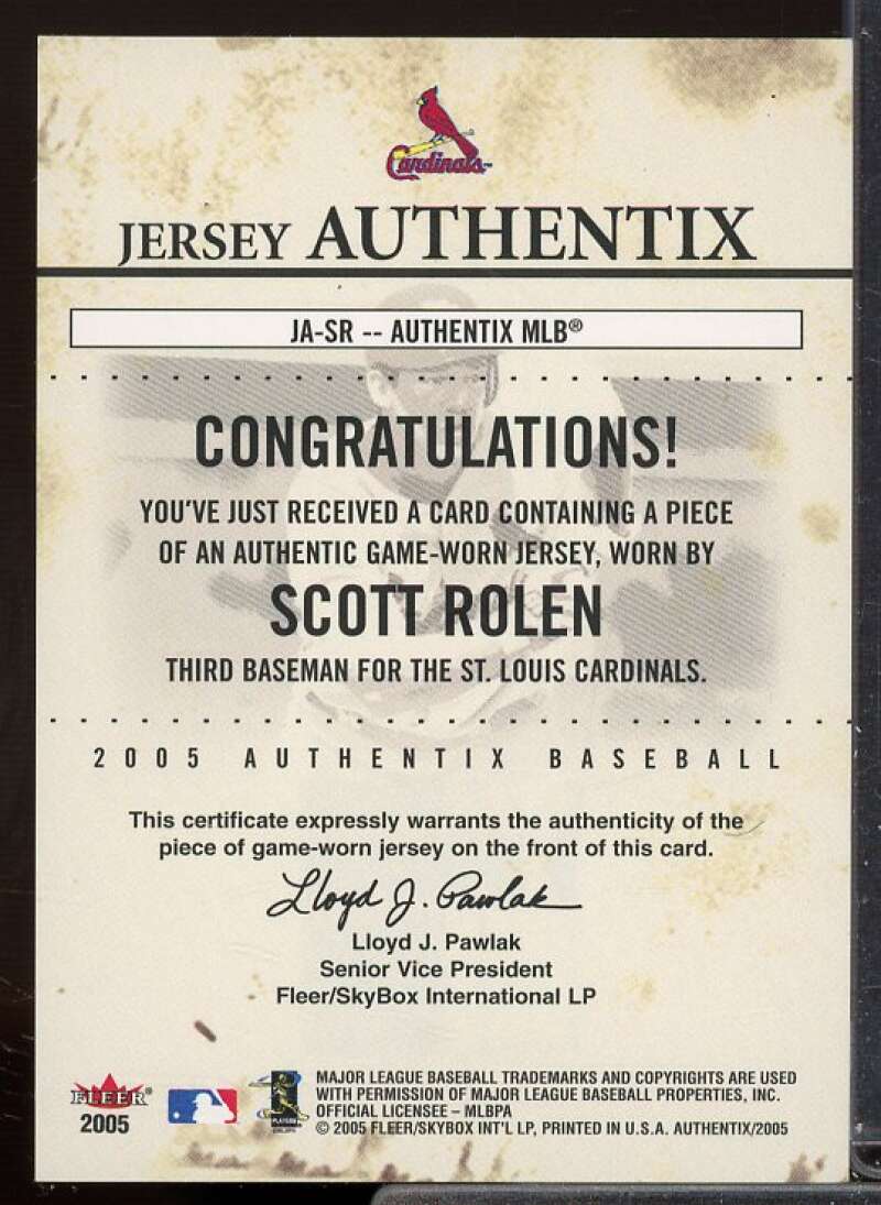 Scott Rolen Card 2005 Fleer Authentix Jersey General Admission #SR  Image 2
